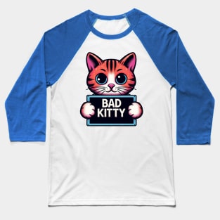 Bad Kitty Illustrated Police Mug Shot Baseball T-Shirt